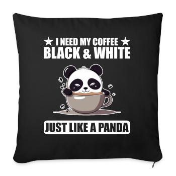 J’ai besoin de mon café noir et blanc comme un panda - Housse de coussin décorative 45 x 45 cm - noir - Devant