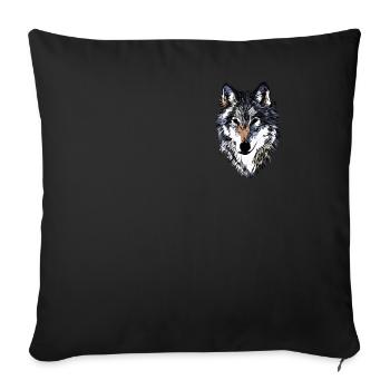 Tête de loup motif d’animal sauvage imprimé avec loup - Housse de coussin décorative 45 x 45 cm - noir - Devant