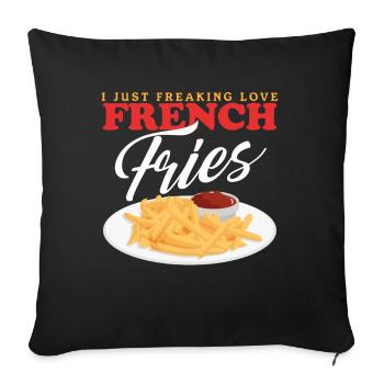 Frites restauration rapide frites cadeau - Housse de coussin décorative 45 x 45 cm - noir - Devant
