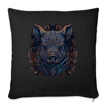 Signe du zodiaque cochon Nouvel An chinois du sanglier Astro - Housse de coussin décorative 45 x 45 cm - noir - Devant