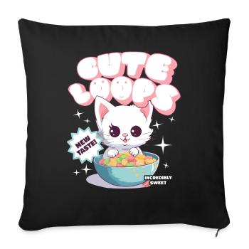 Céréales Cute Loops Kawaii Cat Cornflakes - Housse de coussin décorative 45 x 45 cm - noir - Devant