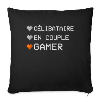 Célibataire Couple Gamer Cadeau Geek St Valentin - Housse de coussin décorative 45 x 45 cm - noir - Devant