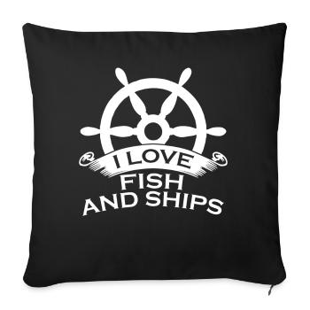 Capitaine à voile Poissons et marins marins - Housse de coussin décorative 45 x 45 cm - noir - Devant