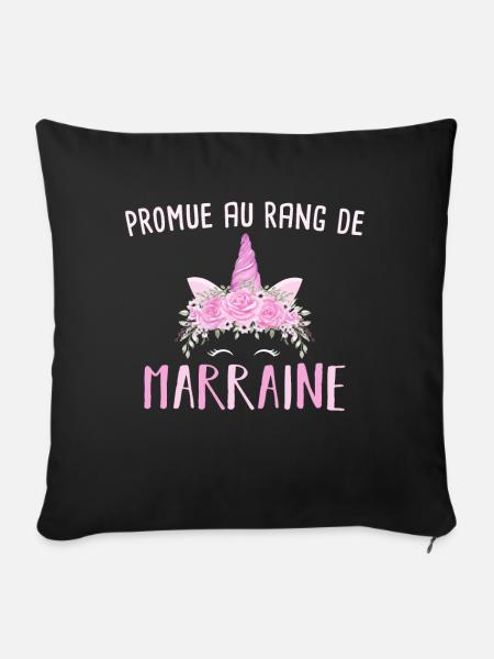 Promue Marraine 2023 - Cadeau Naissance Licorne - Housse de coussin décorative 45 x 45 cm - noir
