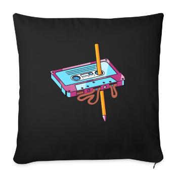 Kassette Mixtape Classic Audio Tape mit Bleistift - Sofakissenbezug 45 x 45 cm - Schwarz - Vorne