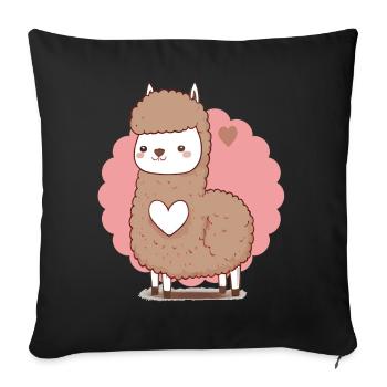 Valentines Day Animals Cute Alpaca Llama Heart - Sofa pillowcase 17,3'' x 17,3'' (45 x 45 cm) - black - Front