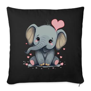 Cute Elephant Valentines Day Heart Kawaii Animal L - Sofa pillowcase 17,3'' x 17,3'' (45 x 45 cm) - black - Front