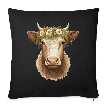 Flower Crown Cow Floral Farm Animal Pet - Sofa pillowcase 17,3'' x 17,3'' (45 x 45 cm) - black - Front