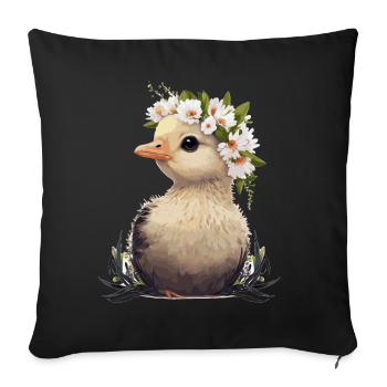 Duckling Flower Crown Baby Duck Floral Farm Animal - Sofa pillowcase 17,3'' x 17,3'' (45 x 45 cm) - black - Front
