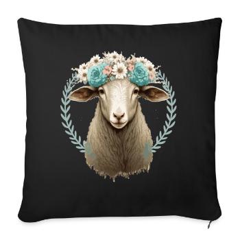 Flower Crown Sheep Floral Farm Animal Pet - Sofa pillowcase 17,3'' x 17,3'' (45 x 45 cm) - black - Front