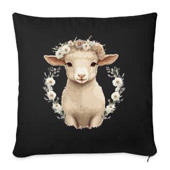 Cute Lamb Flower Crown Sheep Baby Floral Farm Anim - Sofakissenbezug 45 x 45 cm - Schwarz - Vorne