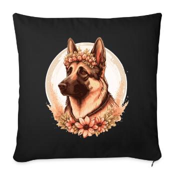 Fleur de berger allemand Couronne Race de chien Ferme florale - Housse de coussin décorative 45 x 45 cm - noir - Devant