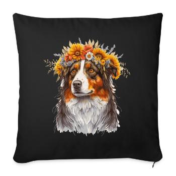Australian Shepherd Flower Crown Pet Dog Breed Flo - Sofakissenbezug 45 x 45 cm - Schwarz - Vorne