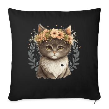 Cute Baby Cat Flower Crown Pet Kitten Floral Farm - Sofakissenbezug 45 x 45 cm - Schwarz - Vorne