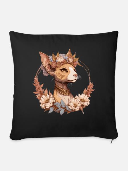 Cute Sphynx Cat Flower Crown Pet Kitten Floral - Sofakissenbezug 45 x 45 cm - Schwarz