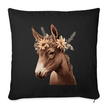 Flower Crown Mule Floral Farm Animal Pet - Sofakissenbezug 45 x 45 cm - Schwarz - Vorne