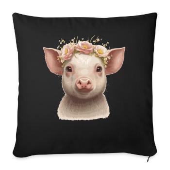 Cute Piglet Flower Crown Baby Pig Floral Farm Anim - Sofakissenbezug 45 x 45 cm - Schwarz - Vorne