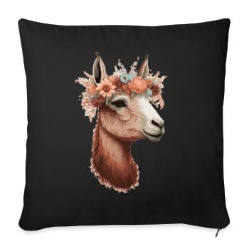 Couronne de fleur Lama Alpaga Floral Ferme Animal de compagnie - Housse de coussin décorative 45 x 45 cm - noir - Devant