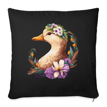Flower Crown Duck Floral Farm Animal Pet - Sofa pillowcase 17,3'' x 17,3'' (45 x 45 cm) - black - Front