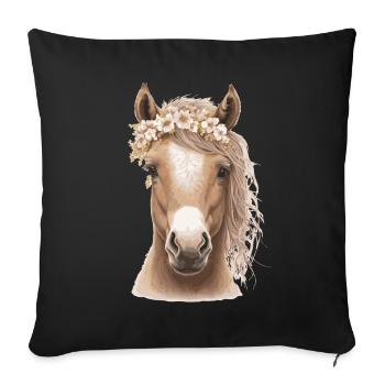 Bébé Cheval Fleur Couronne Poulain Floral Ferme Animal Pe - Housse de coussin décorative 45 x 45 cm - noir - Devant