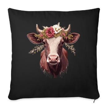 Cow Flower Crown Floral Farm Animal Pet - Sofa pillowcase 17,3'' x 17,3'' (45 x 45 cm) - black - Front