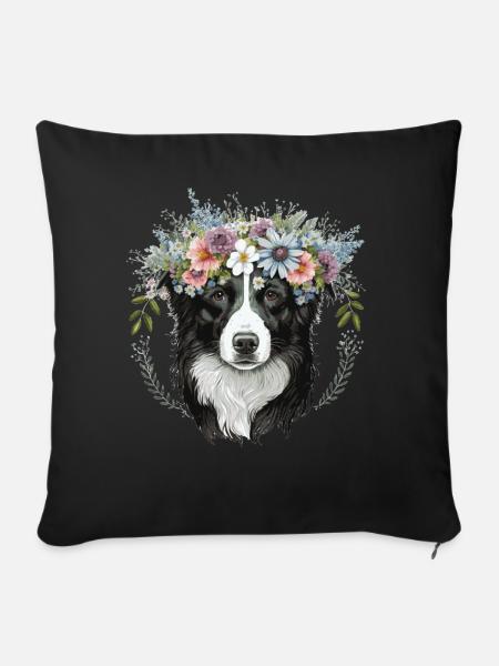 Border Collie Flower Crown Pet Dog Breed Floral Fa - Sofakissenbezug 45 x 45 cm - Schwarz
