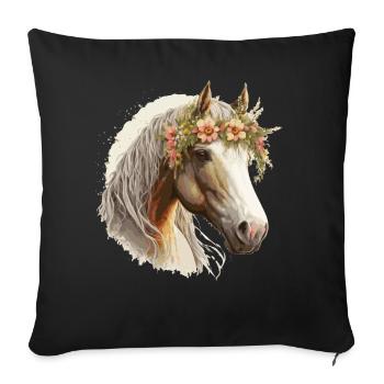 Fleur de cheval Couronne Floral Ferme Animal de compagnie Cheval Ri - Housse de coussin décorative 45 x 45 cm - noir - Devant