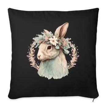 Flower Crown Bunny Rabbit Floral Farm Animal Pet - Sofa pillowcase 17,3'' x 17,3'' (45 x 45 cm) - black - Front