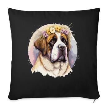 Fleur mignonne Saint-Bernard Couronne Chien de compagnie Race Florale - Housse de coussin décorative 45 x 45 cm - noir - Devant