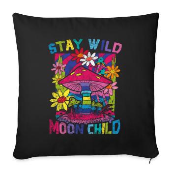 Stay Wild Moon Child Hippie Mushroom - Housse de coussin décorative 45 x 45 cm - noir - Devant
