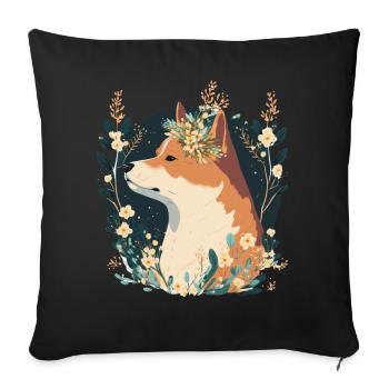 Cute Shiba Inu Flower Crown Pet Dog Breed Puppy Wa - Sofa pillowcase 17,3'' x 17,3'' (45 x 45 cm) - black - Front