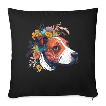 Cute Jack Russel Terrier Flower Crown Pet Dog Bree - Sofakissenbezug 45 x 45 cm - Schwarz - Vorne