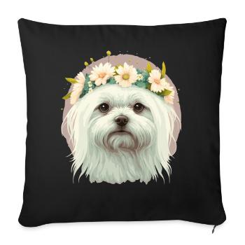 Cute Maltese Flower Crown Pet Dog Breed Floral Pup - Sofa pillowcase 17,3'' x 17,3'' (45 x 45 cm) - black - Front