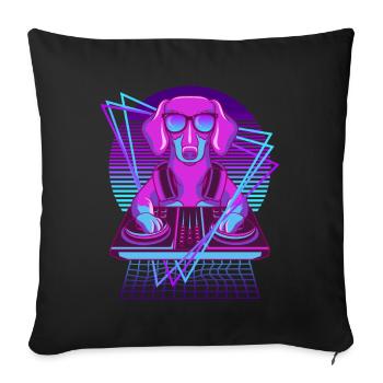 Party Musik Techno Hunde Vaporwave DJ Dackel - Sofakissenbezug 45 x 45 cm - Schwarz - Vorne