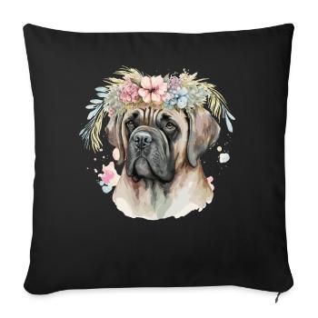 Mignon Mastiff Anglais Fleur Couronne Animal de Compagnie Chien Race Fl - Housse de coussin décorative 45 x 45 cm - noir - Devant