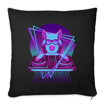 Vaporwave Pig DJ Console Pig - Housse de coussin décorative 45 x 45 cm - noir - Devant