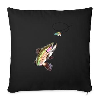 Trout Fly Fishing - Trout Biting a Fly Lure - Sofakissenbezug 45 x 45 cm - Schwarz - Vorne