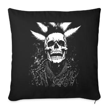 Anarchy Fan Schädel mit Irokesenschnitt Verrückt Asozial Pu - Sofakissenbezug 45 x 45 cm - Schwarz - Vorne