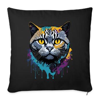 Splash Art British Cat Expression - Housse de coussin décorative 45 x 45 cm - noir - Devant