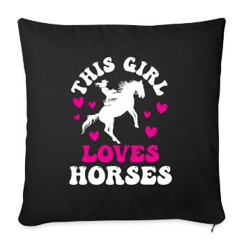Cette fille aime les chevaux à cheval cavalier - Housse de coussin décorative 45 x 45 cm - noir - Devant