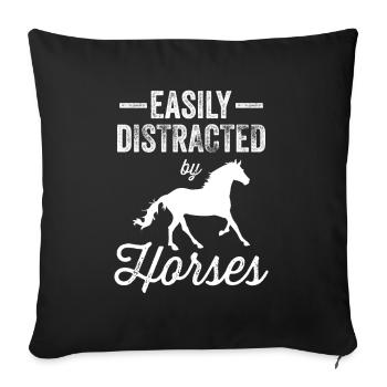 Facilement distrait par les chevaux, l’équitation, le cavalier, le cheval - Housse de coussin décorative 45 x 45 cm - noir - Devant