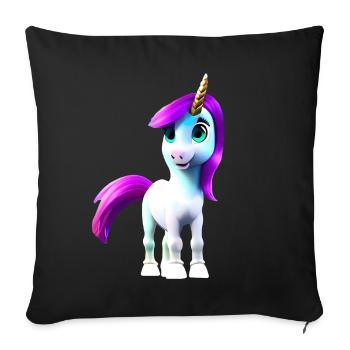 blaues Einhorn mit lila Schweif - Sofakissenbezug 45 x 45 cm - Schwarz - Vorne