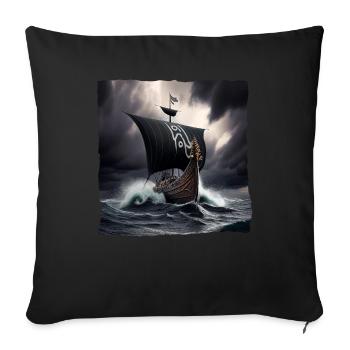 Navire viking dans une tempête avec des voiles noires - Housse de coussin décorative 45 x 45 cm - noir - Devant