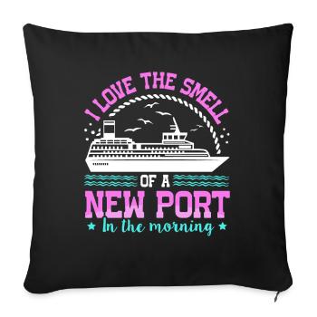 L’odeur d’un nouveau port dans la croisière en bateau du matin - Housse de coussin décorative 45 x 45 cm - noir - Devant