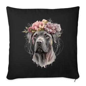 Mignon Cane Corso Fleur Couronne Chien Floral Chiot - Housse de coussin décorative 45 x 45 cm - noir - Devant