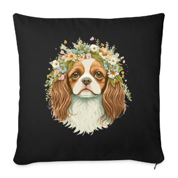 Cute Cavalier King Charles Spaniel Flower Crown Do - Sofa pillowcase 17,3'' x 17,3'' (45 x 45 cm) - black - Front