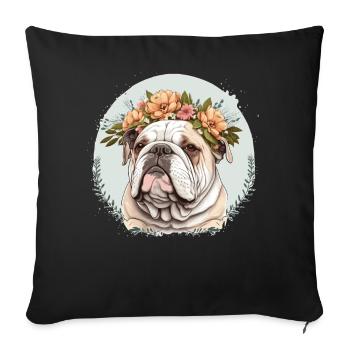 Cute Bulldog Flower Crown Pet Dog Breed Floral Pup - Sofa pillowcase 17,3'' x 17,3'' (45 x 45 cm) - black - Front