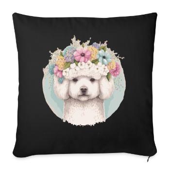 Mignon Bichon Frise Fleur Couronne Chien Floral Pupp - Housse de coussin décorative 45 x 45 cm - noir - Devant