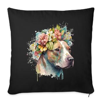 Cute American Staffordshire Terrier Flower Crown P - Sofakissenbezug 45 x 45 cm - Schwarz - Vorne
