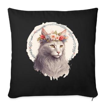 Mignon Angora Angora Cat Fleur Couronne Chats Pet Kitt - Housse de coussin décorative 45 x 45 cm - noir - Devant